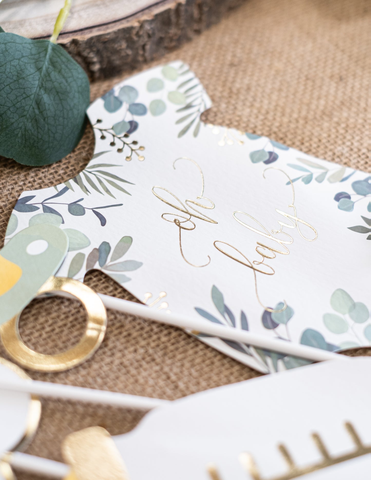 Sada 11 doplňků pro fotobudku oh baby eukalyptové zlacení a zlato pro miminko