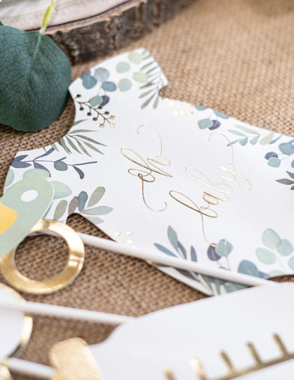 Sada 11 doplňků pro fotobudku oh baby eukalyptové zlacení a zlato pro miminko