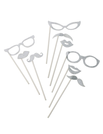 9dílná sada pro fotobudku se stříbrnými třpytkami