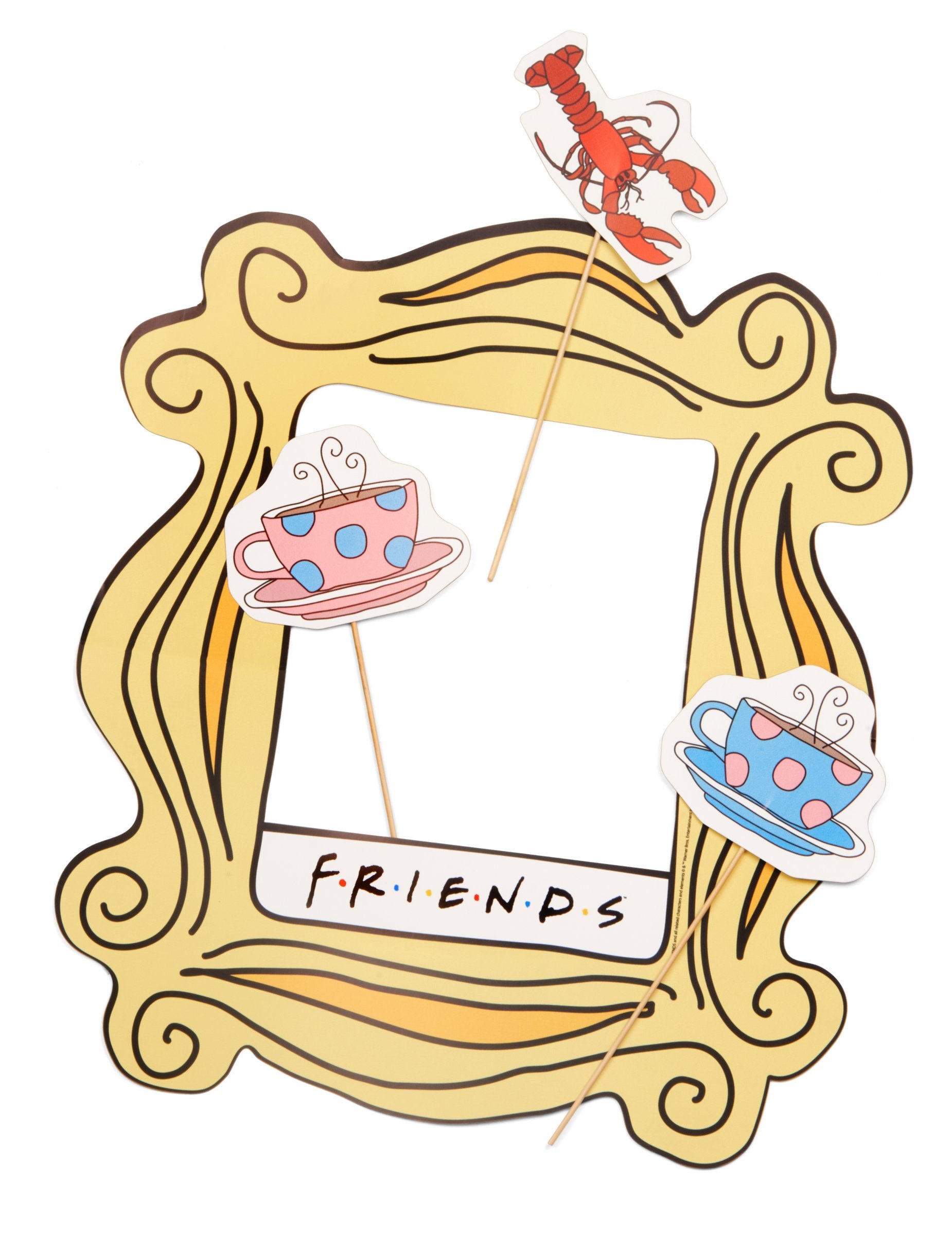 Kit photobooth avec cadre Friends pour adulte jaune avec homard et tasses à café