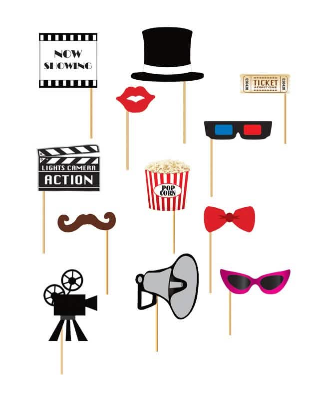 Kit photobooth Cinema pro dospělý a dítě vícebarevné 12 dílů