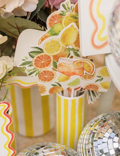 Citrusová fizz sada pro fotobudku krémové, oranžové a zlaté papírové slavnostní doplňky