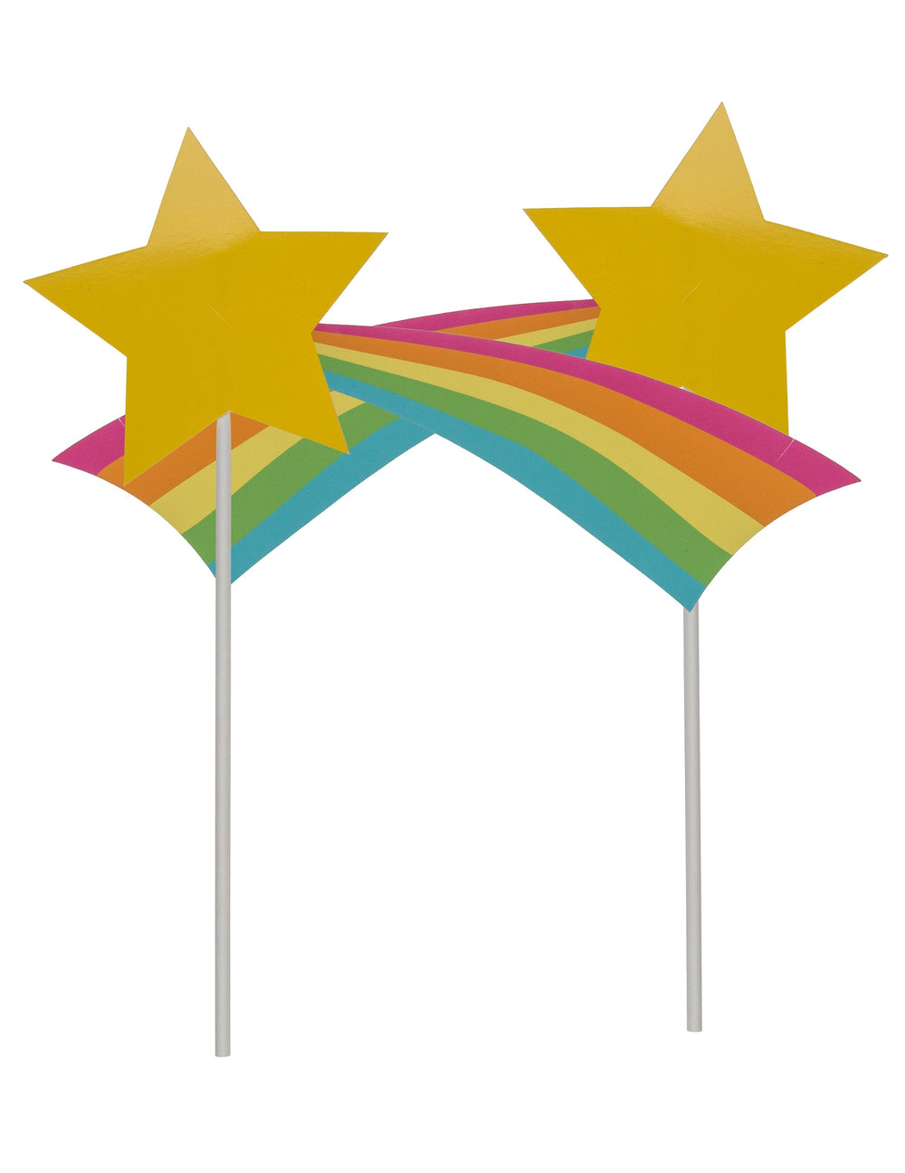 Étoiles jaunes et arcs-en-ciel sur tiges du kit photobooth licorne