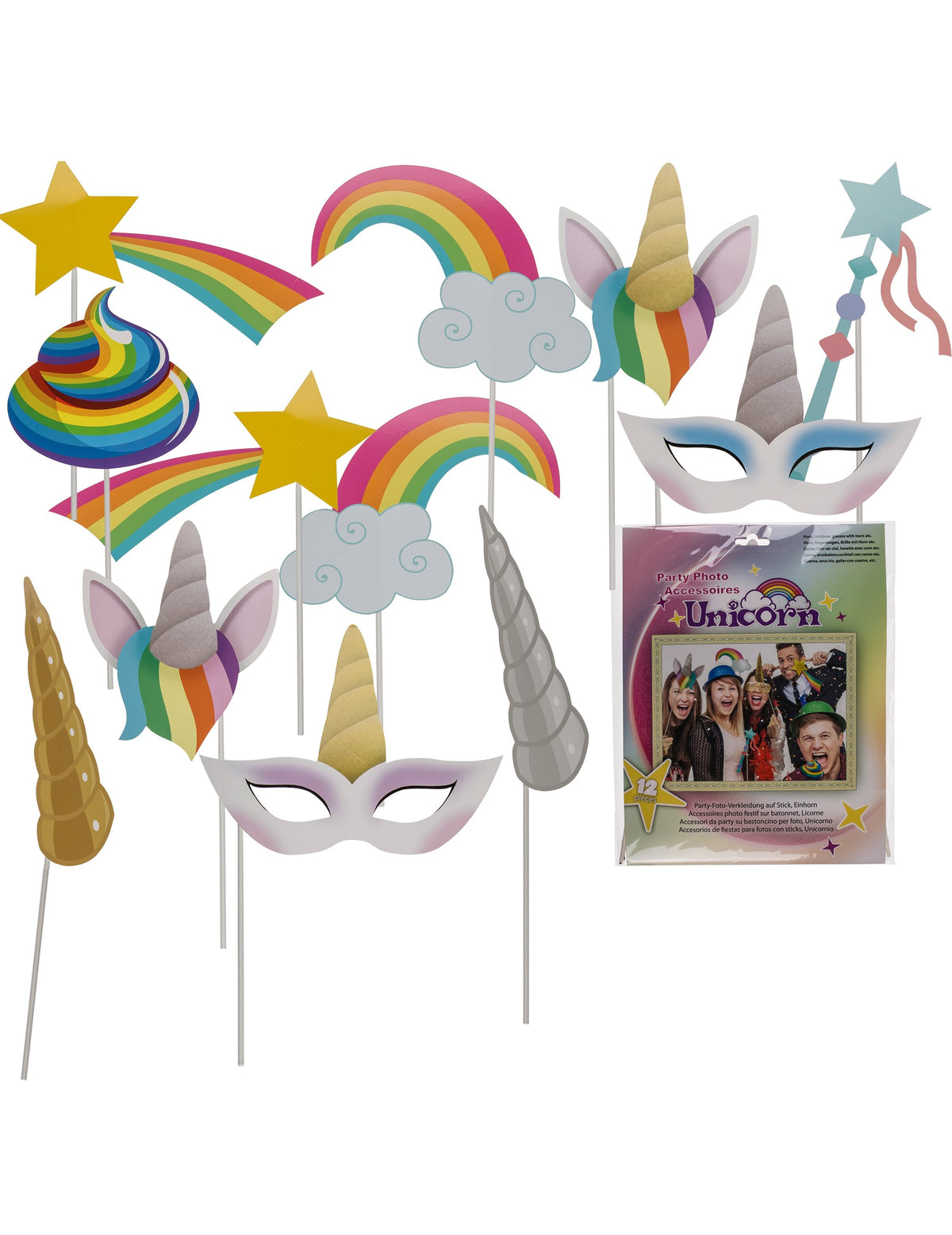 Kit photobooth licorne pour enfant et adulte multicolore de 12 pièces