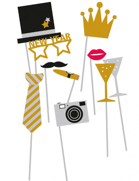 Novoroční sada 10 doplňků pro fotobudku na Silvestra