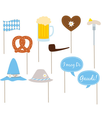 Kit Photobooth fête de la bière pour adulte 10 accessoires bleu et blanc