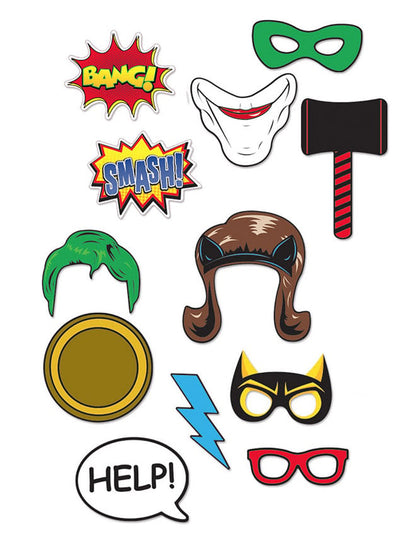 Vue des accessoires cartonnés du Kit photobooth Super-héros