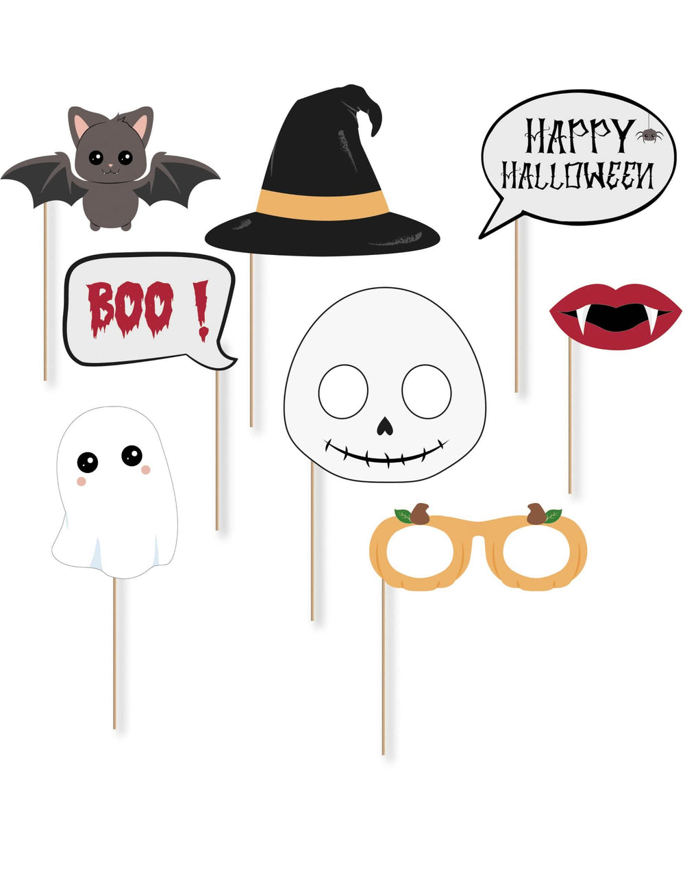 Sada photobooth sweety halloween pro děti 8 ilustrovaných a barevných doplňků
