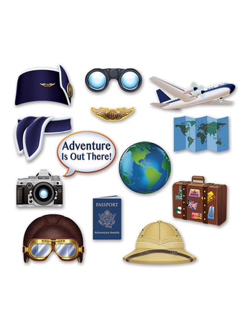Kit photobooth Tour du Monde pour fête 13 accessoires thématiques voyage multicolore