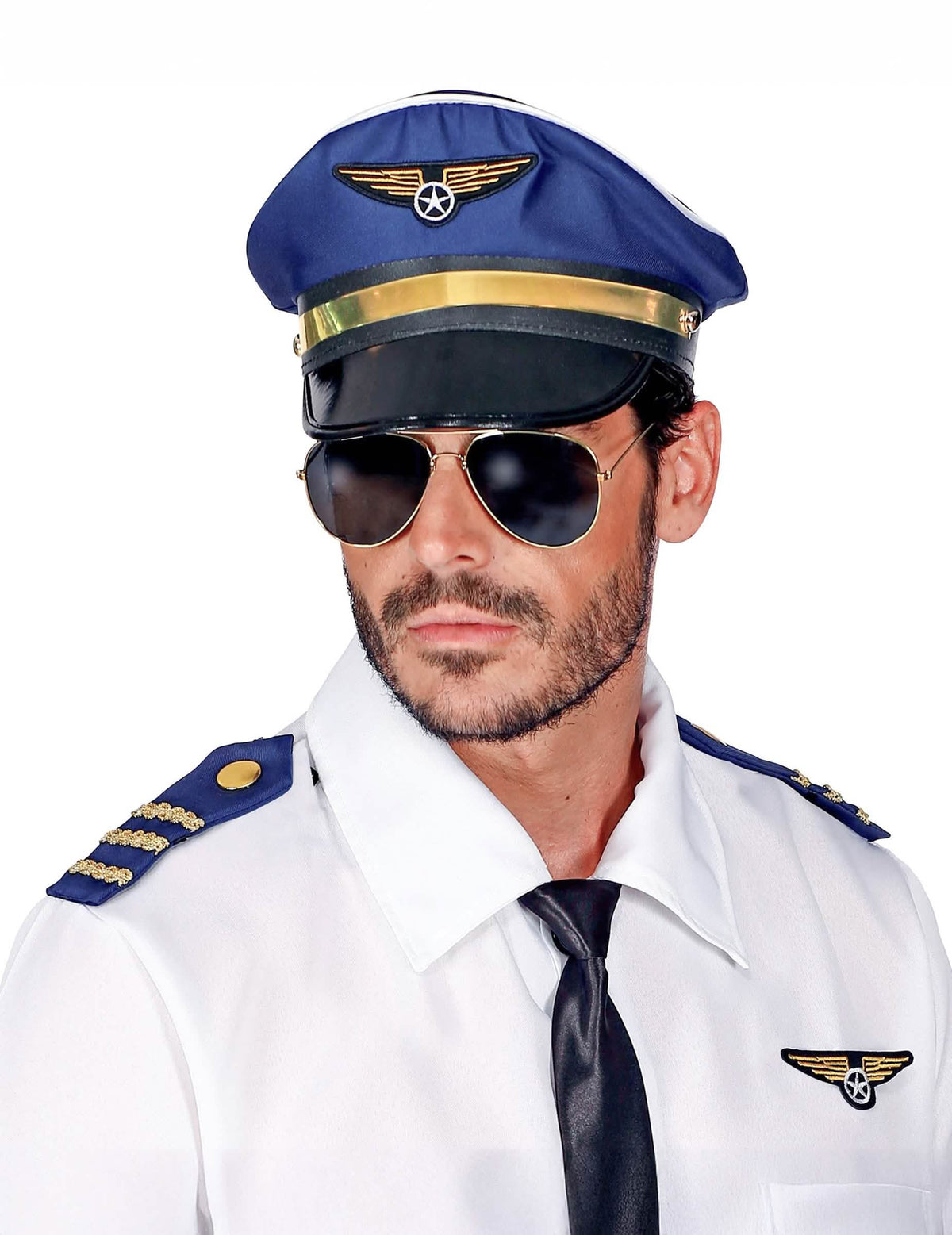 Pilotní sada pro dospělý modrá a bílá s čepicí a brýlemi