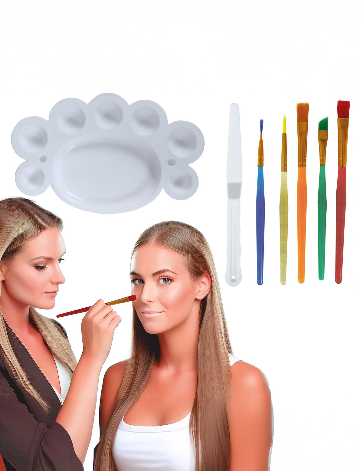 Kit pinceaux et palette à maquillage pour adulte multicolore avec spatule et palette blanche