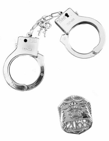 Kit policier badge et menottes pour adulte et enfant argenté