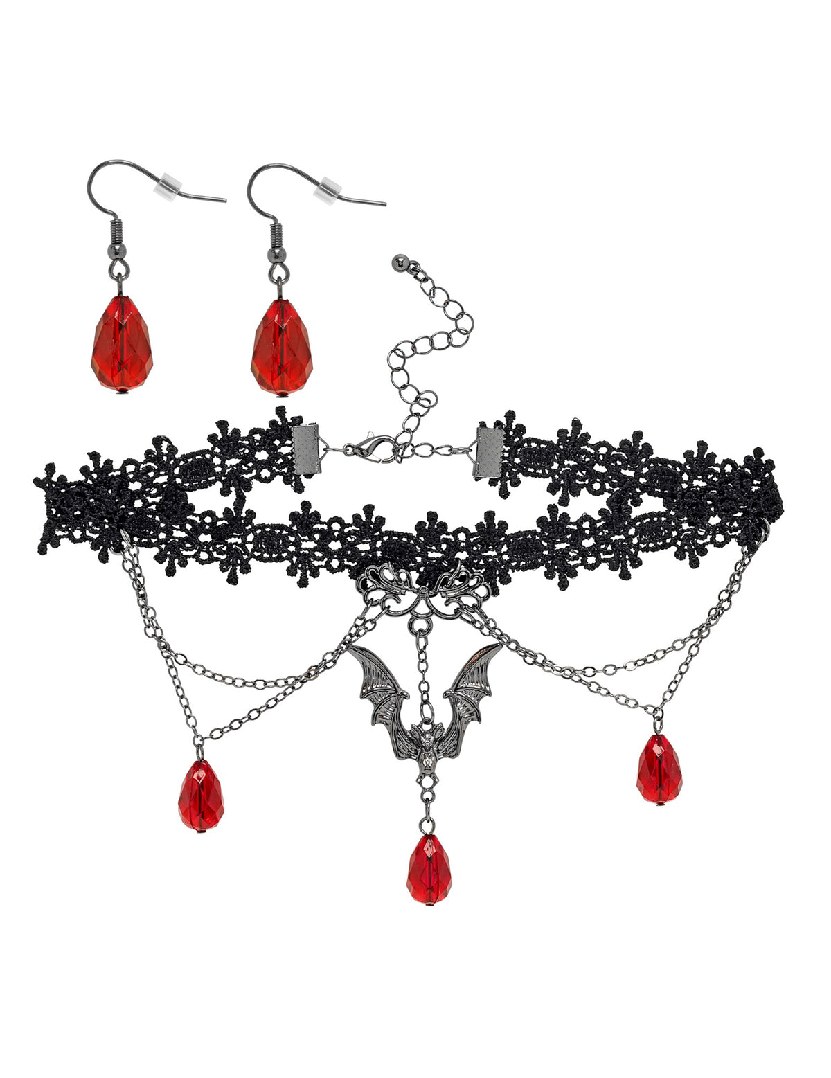 Vue d'ensemble du kit ras de cou et boucles d'oreilles gothique pour femme