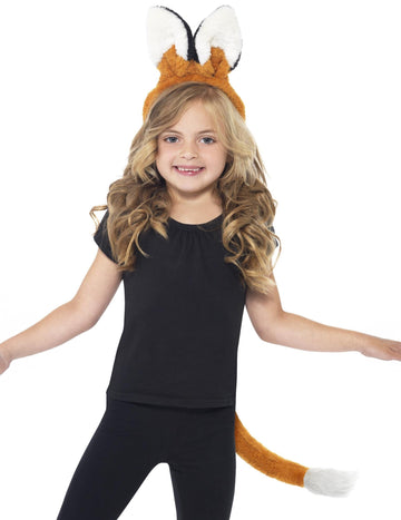 Kit renard pour enfant orange et blanc avec serre-tête et queue
