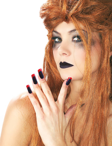 Kit rouge à lèvre et faux ongles ensanglantés pour adulte noir et rouge