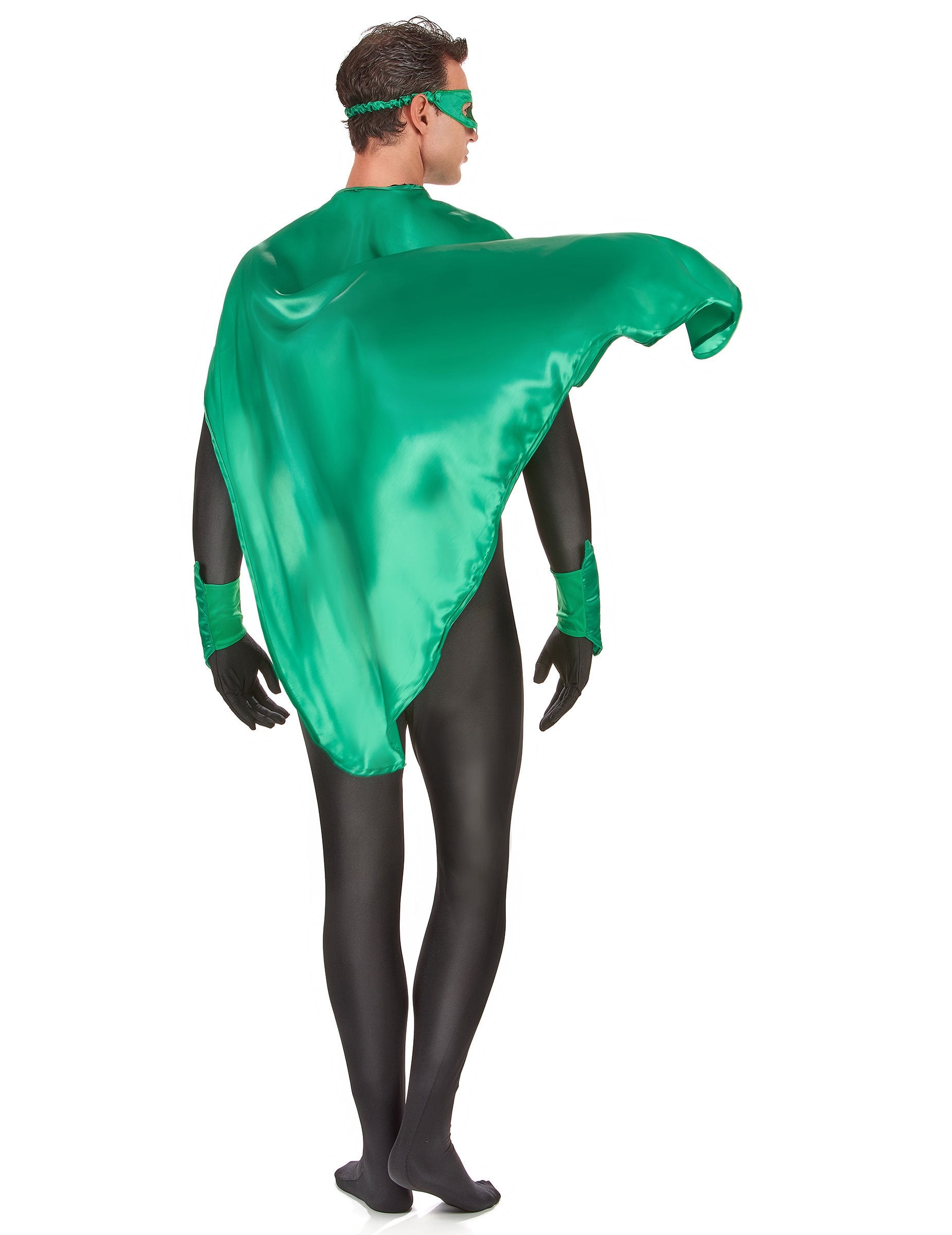 Zadní pohled na zelený superhrdinský kostým pro dospělé