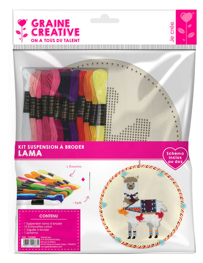 Vyšívací závěsná sada Llama 22 cm dřevěné