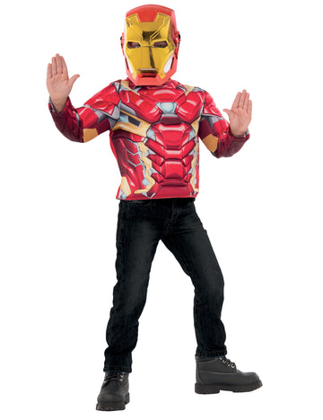 Dětská sada topu a masky Iron Mana
