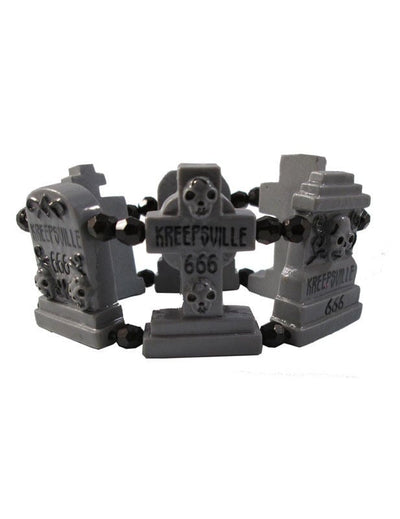 Bracelet tombe crâne pour adulte gris avec perles noires