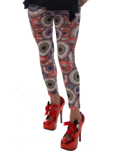 Kreepsville gotické legíny s očními bulvami černo-fialovo-modré 