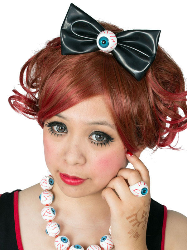 Kreepsville Gotická XL spona do vlasů Mašle s očima černá 