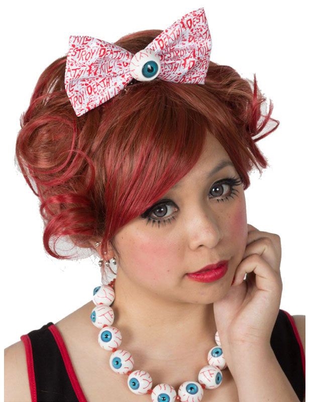 Bandeau avec oeil pour femme blanc et rouge avec oeil bleu central