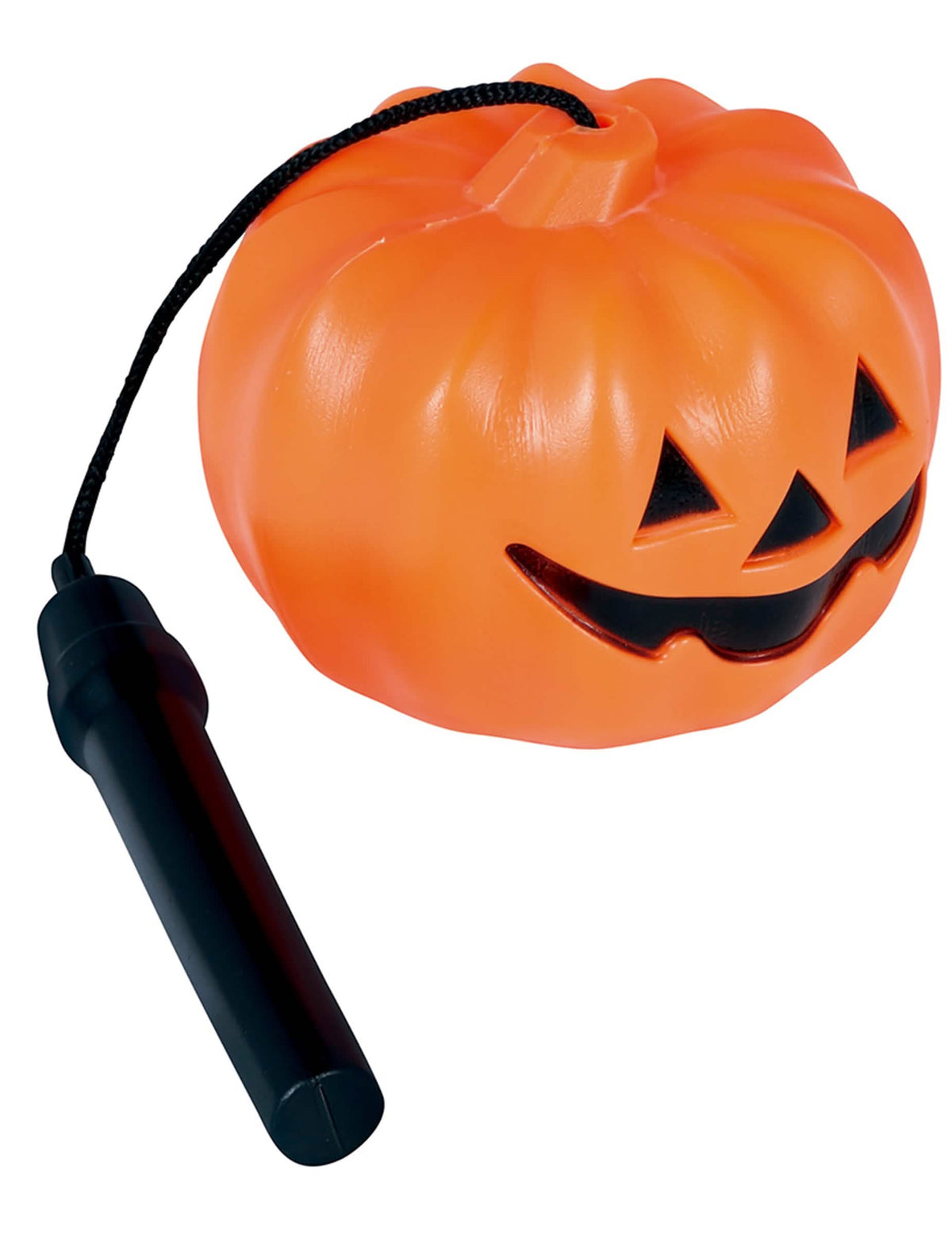 Ruční baterka ve tvaru dýně na halloween, oranžová s černá rukojetí