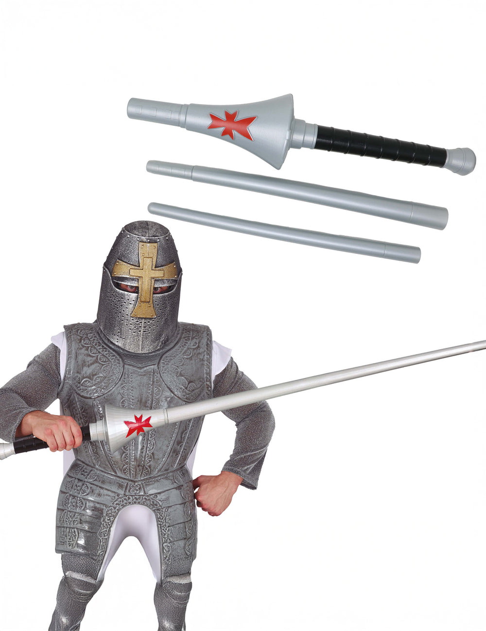 Lance de cavalier pour adulte grise avec croix rouge