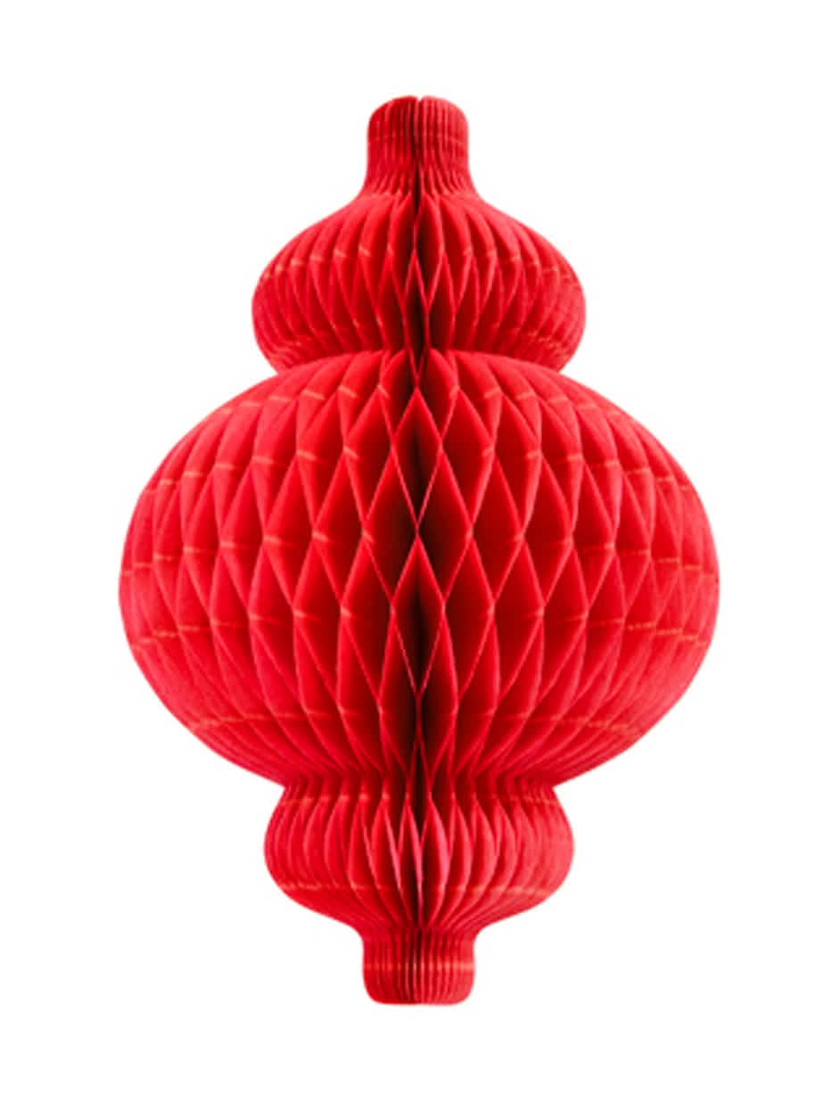 Papírový závěsný voštinový lampion červená