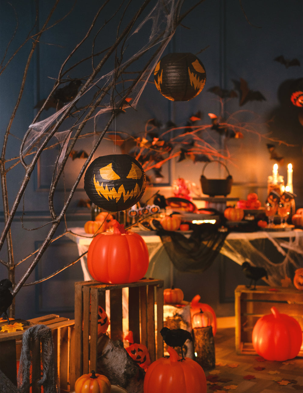 Ambiance décorative de la lanterne en papier citrouille terrifiante