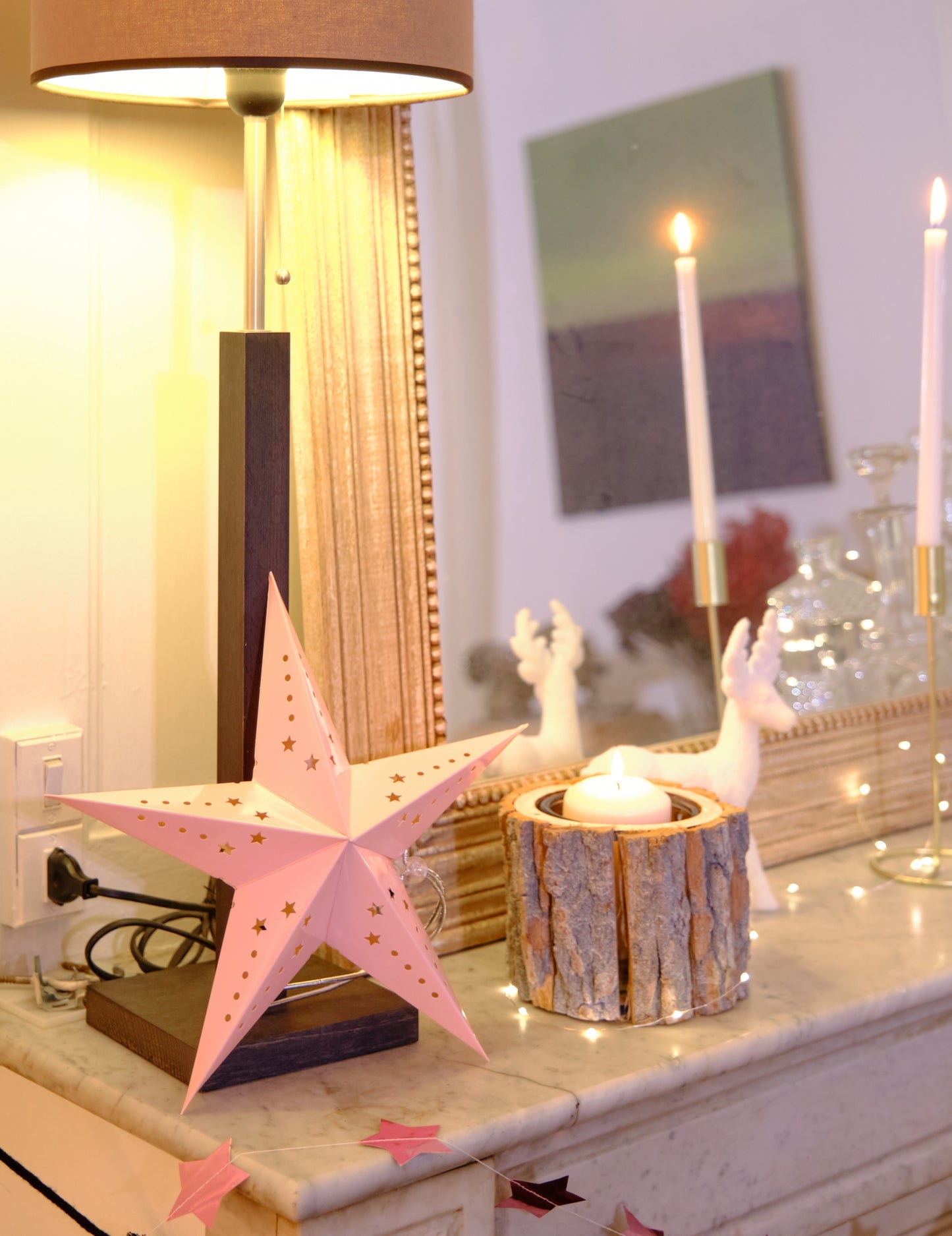 Světle růžová hvězdná lucerna 30 cm v kartonu