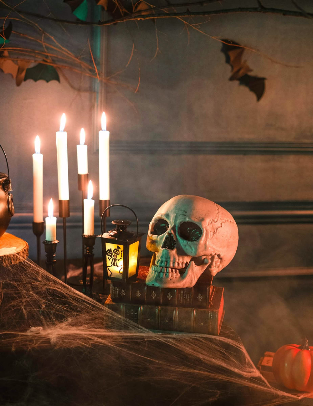 Zobrazení s lebkou svítící lucerny Kostlivec pro halloween