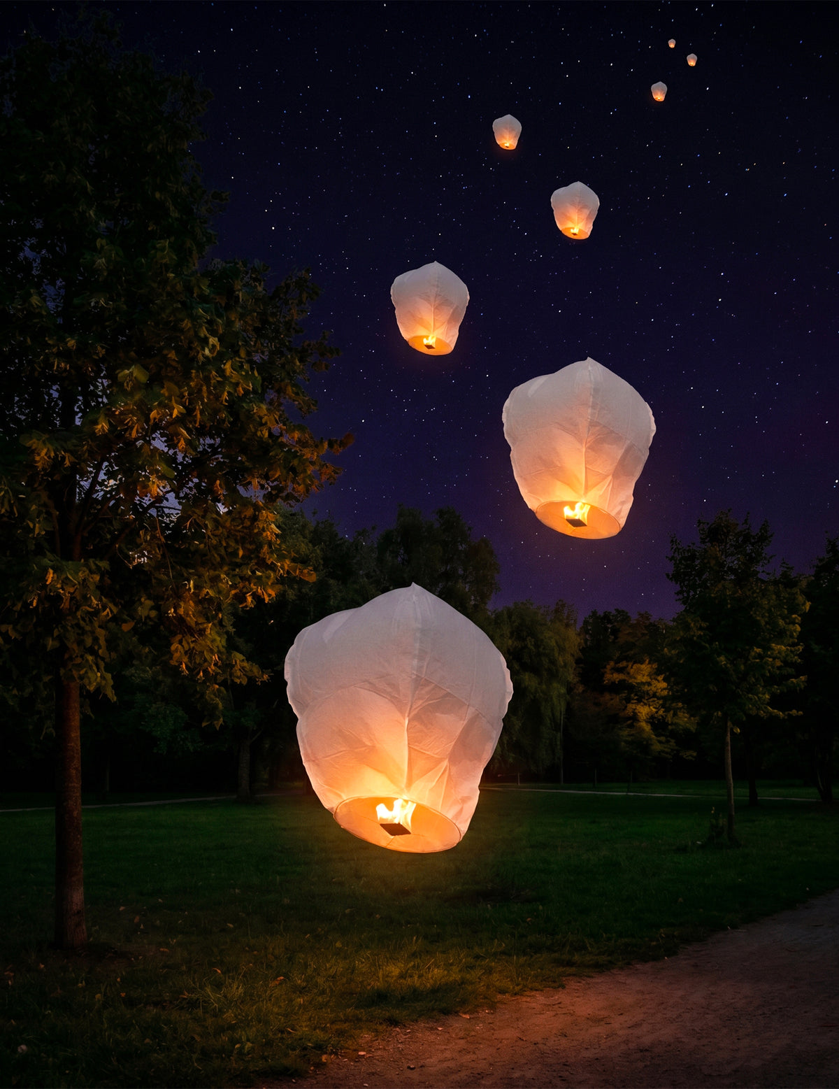 Bílý létající lampion z nehořlavého papíru 1 m 