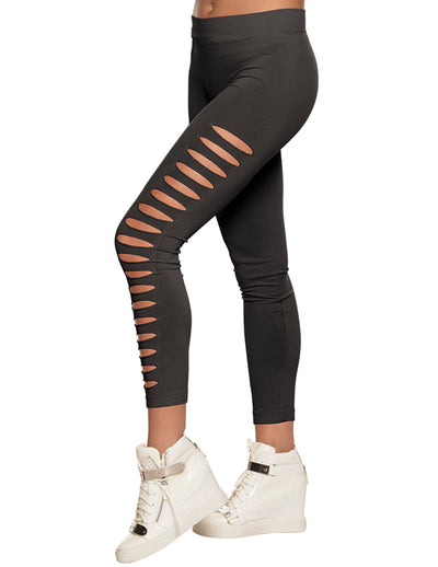 Legging troué pour adulte noir avec découpes horizontales