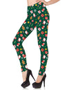 Legging à motifs de Noël pour femme vert avec imprimés Père Noël et bonshommes de pain d'épice
