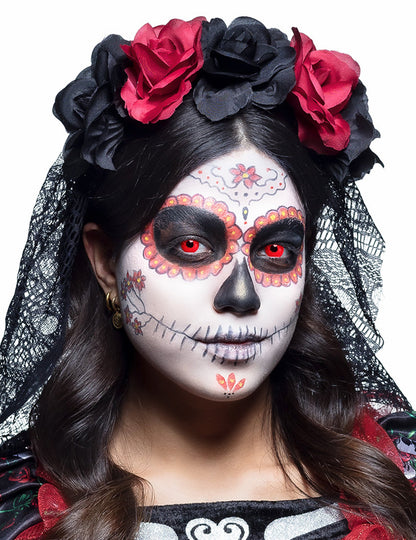 Maquillage de Dia de los Muertos avec les lentilles fantaisie UV pour adulte rouge vif