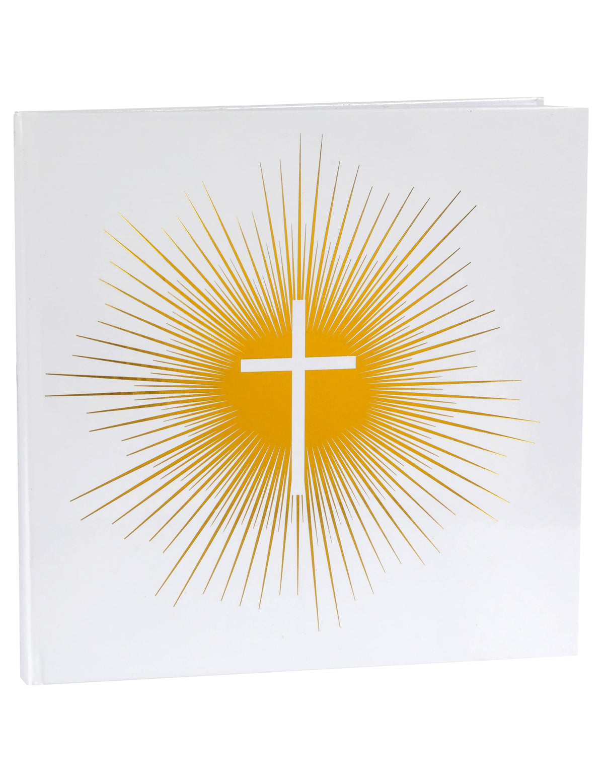 Livre d'or cérémonie dorée pour baptême communion blanc avec croix
