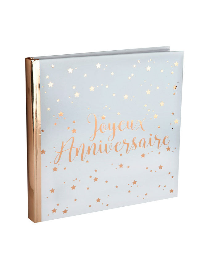 Všechno nejlepší k narozeninám kniha hostů z růžového zlata 24 x 24 cm bílý kryt