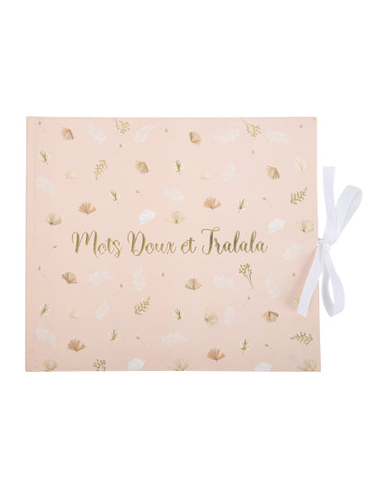 Livre d'or boho pour fête blush et or avec ruban