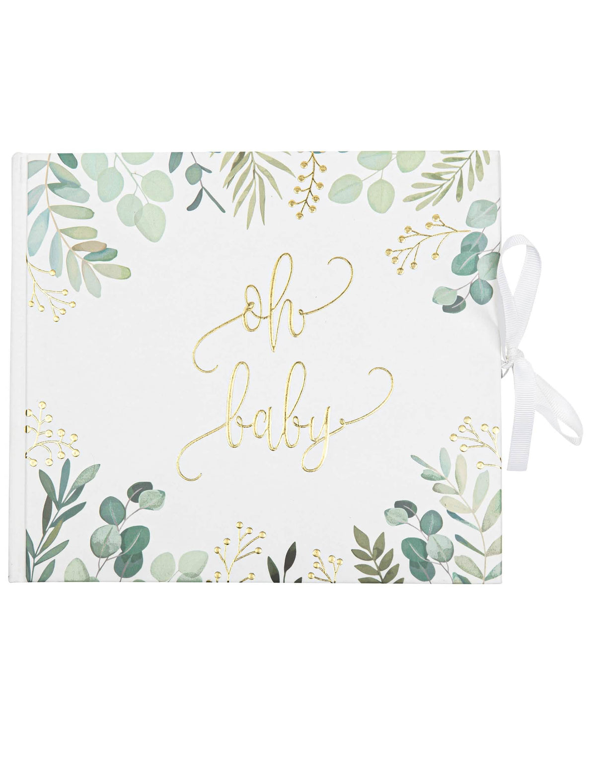 Kniha hostů oh baby eukalyptus pro baby shower bílá kovová a zlatá