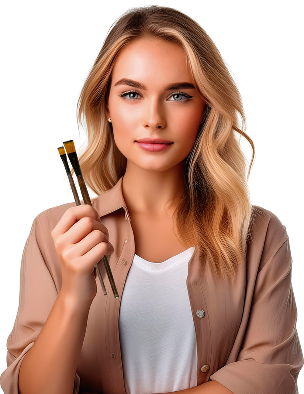 Mise en situation du lot de 2 pinceaux à maquillage pour adulte