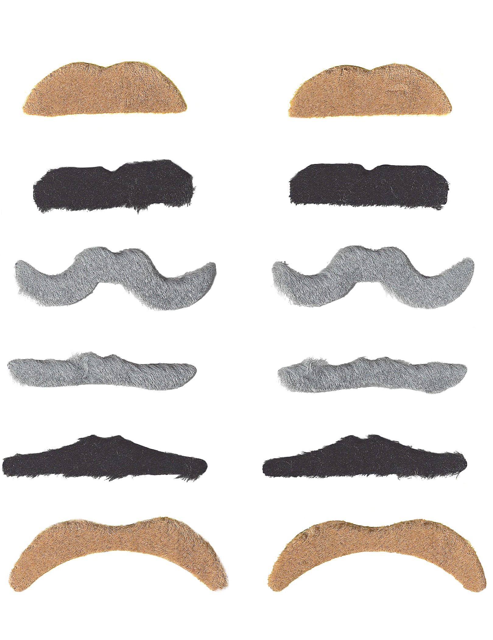 Lot de 12 moustaches pour adulte noires grises et marron de formes variées