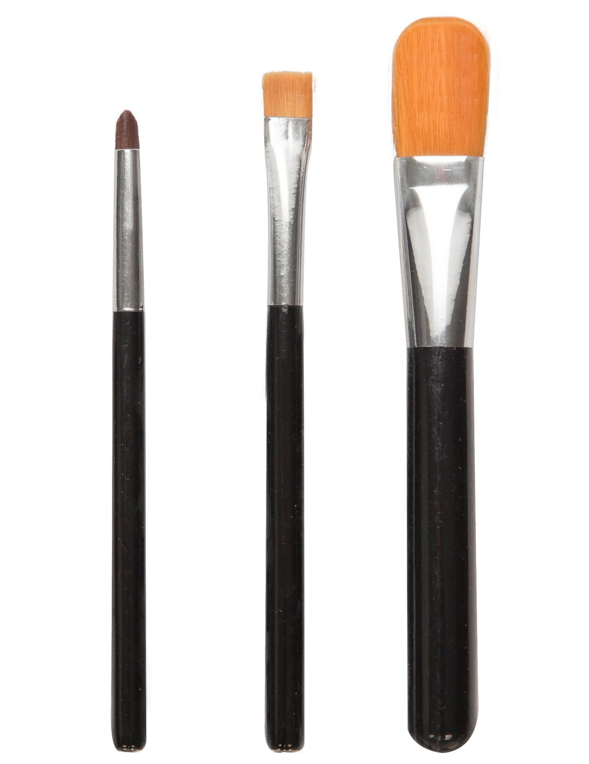 Lot de 3 pinceaux à maquillage pour adulte noir avec poils orange
