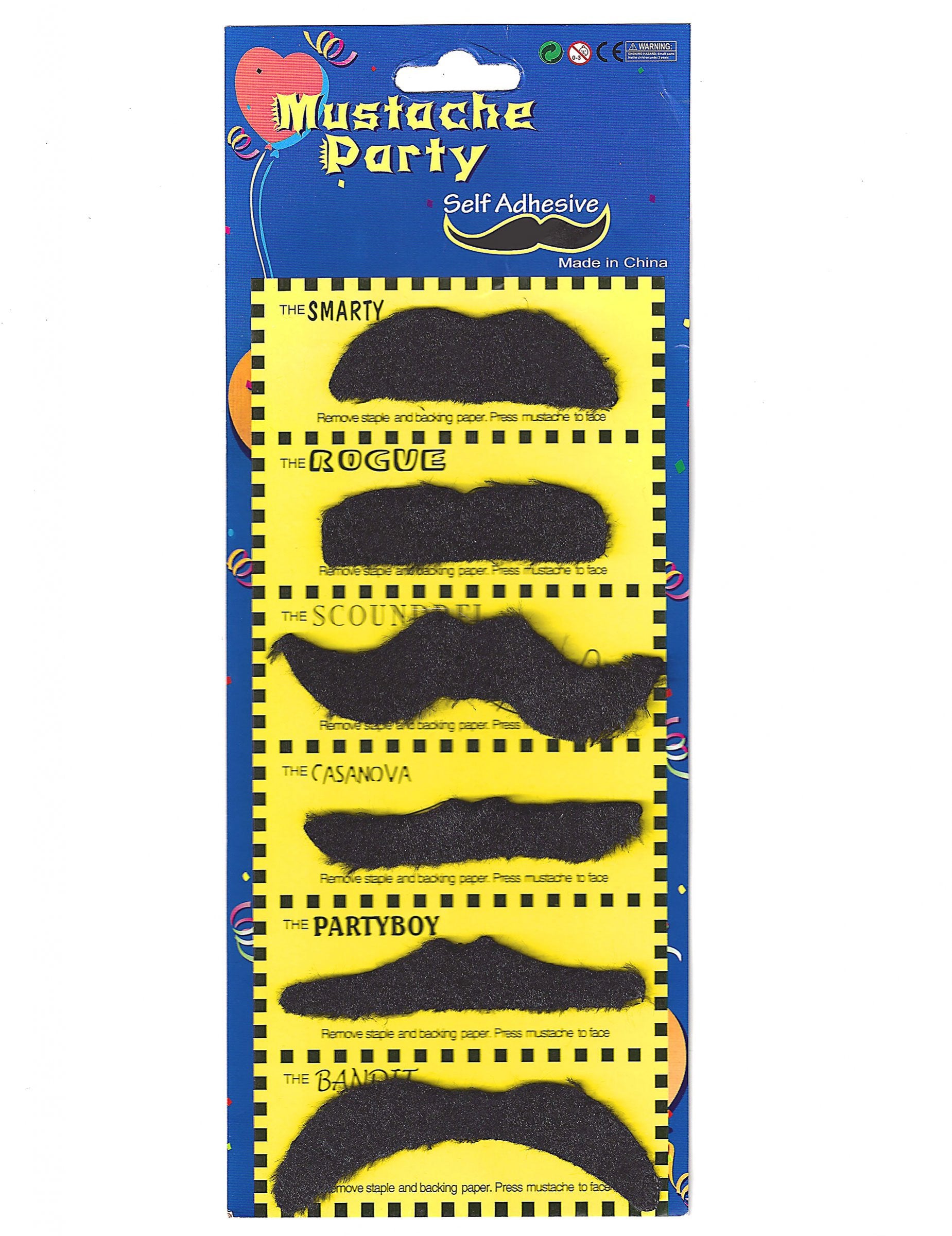 Lot de 6 moustaches pour adulte noires adhésives