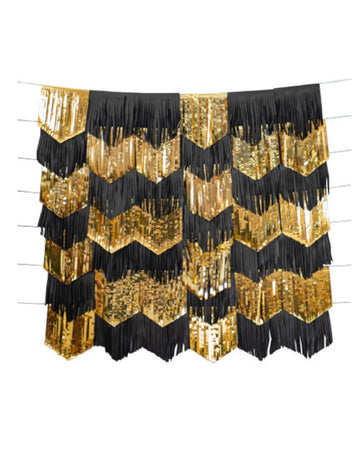 Sada 7 černo-zlatých střapcových girland 2m