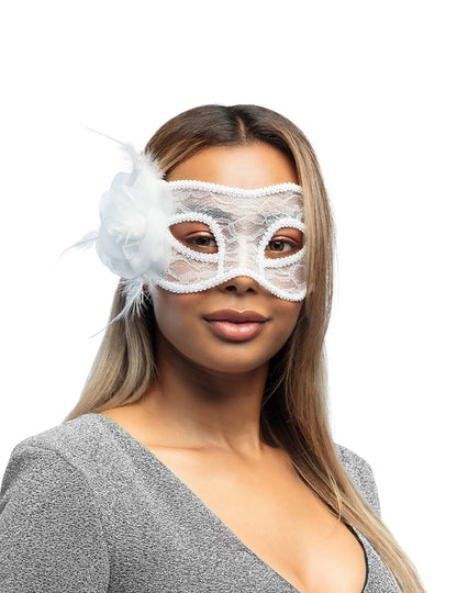 Bílý krajkový vlk s růží pro ženy