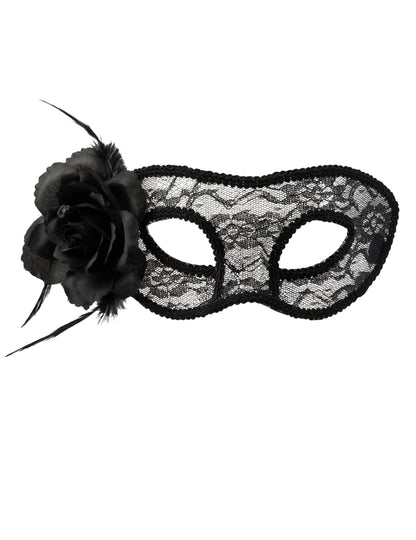 Černý krajkový vlk s růží pro ženy