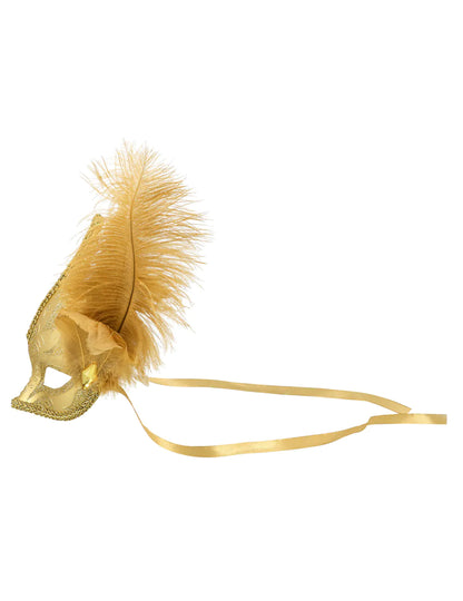 Zlatý škraboška s peřím pro dospělé 