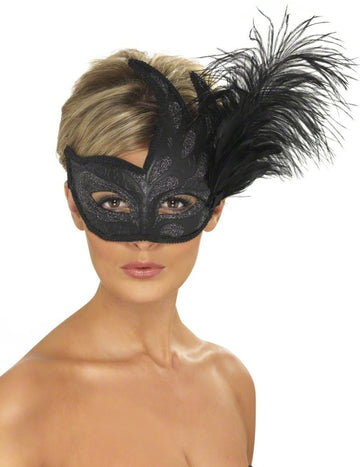 Černý vlk se stříbrnými flitry a peřím pro dospělé