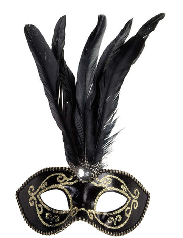 Loup noir et or à plumes pour adulte noir et or